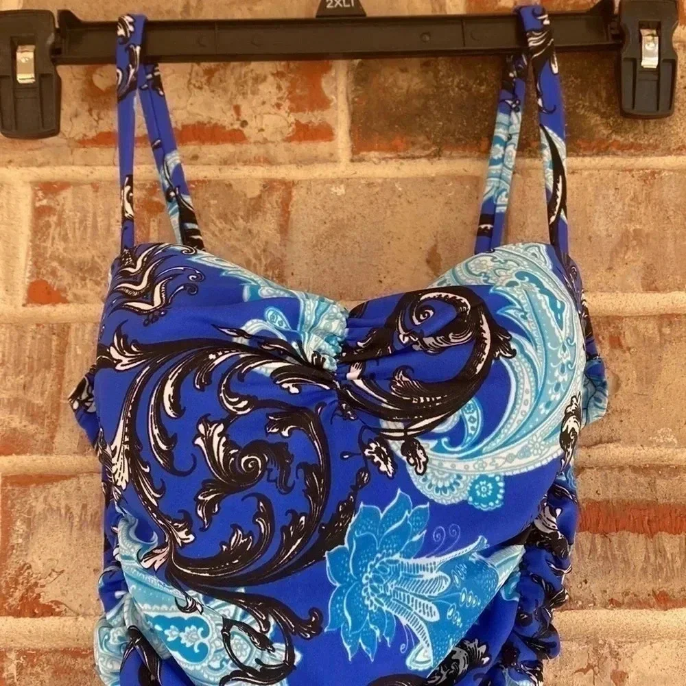 Robby‎ Len Blue Paisley Shirred One Piece Swim Suit